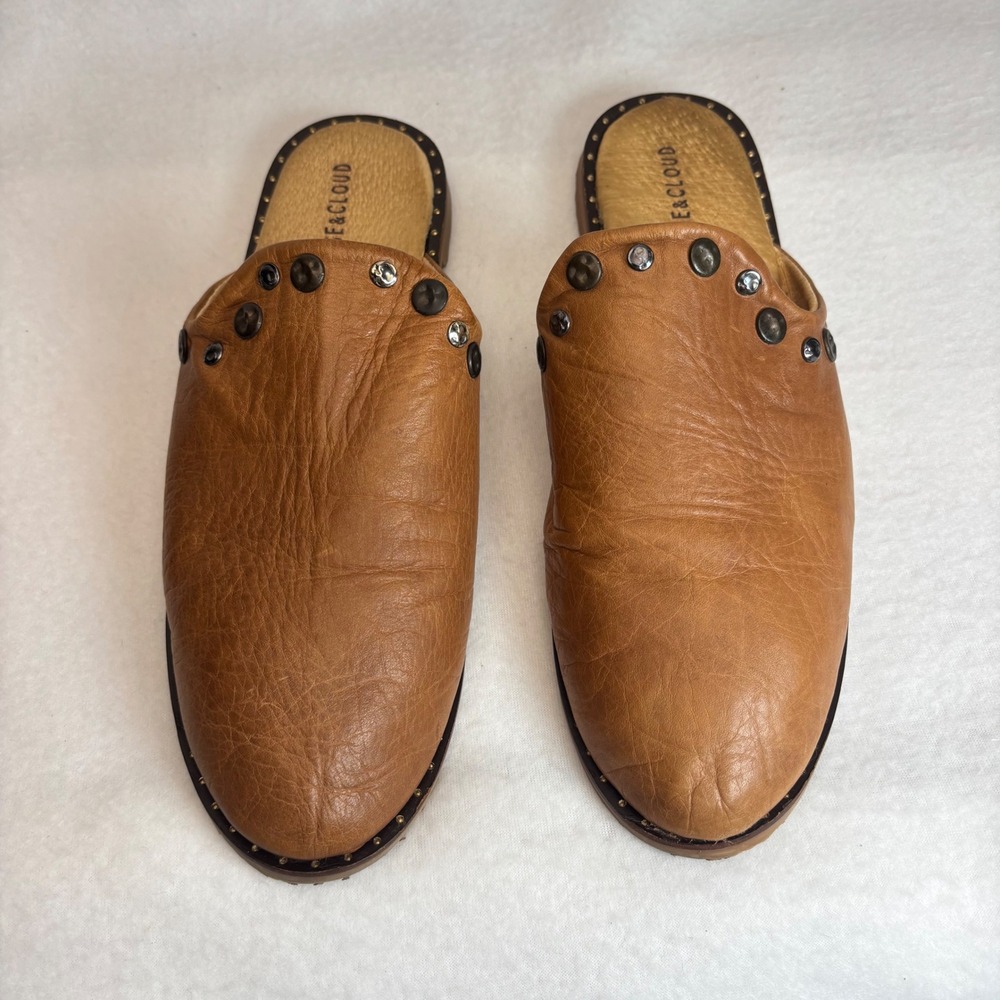 Anthropologie Musse & Cloud Mules Clogs Women 38 Brown Leather Studded Boho - Picture 15 of 16